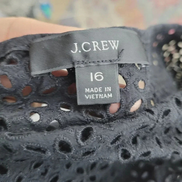 J.Crew Eyelet Black Cotton Blouse Womens Size 16  12PT - Picture 4 of 9